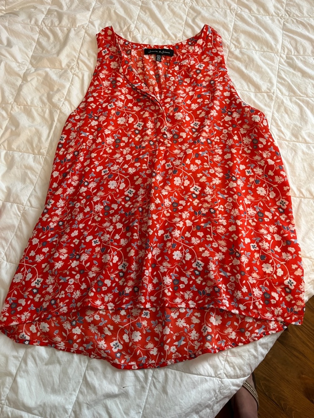 Sleeveless Red Floral Scoop Neck Top